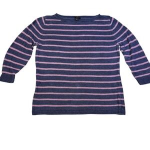 Talbots Petites Striped Linen Sweater‎ 3/4 Sleeve Boat Neck Top Large LP